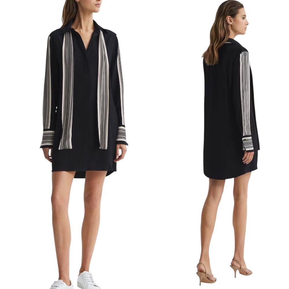 Reiss Ellie Side Stripe Mini Dress in Black Viscose Size 6 Minimalist Office